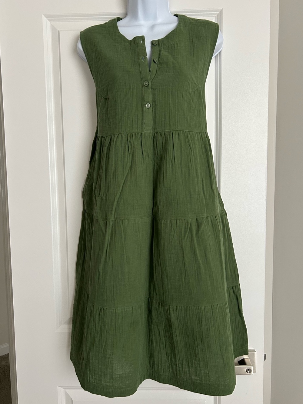 NWT COLUMBIA Crimson Point FS Breezy Sleeveless Olive Tiered Dress Sz Medium - Picture 3 of 9